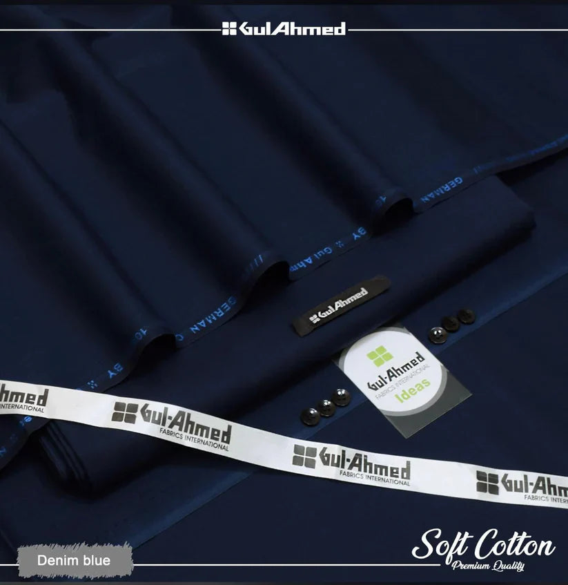 Gul Ahmed 100%Cotton-Navy Blue-Unstitched Men's Wear | Best For Summer