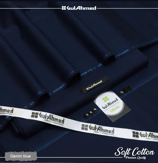 Gul Ahmed 100%Cotton-Navy Blue-Unstitched Men's Wear | Best For Summer